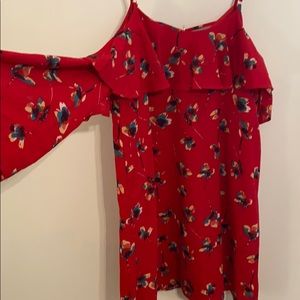 Red off the shoulder dress. Long sleeve